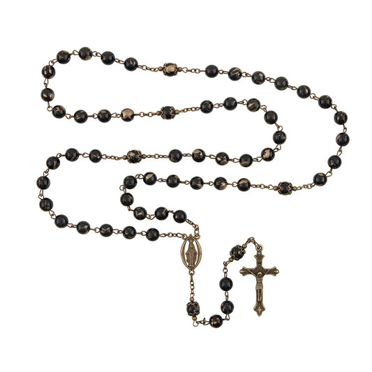 Bronze Glass Bead Our Lady of Grace Rosary - Black