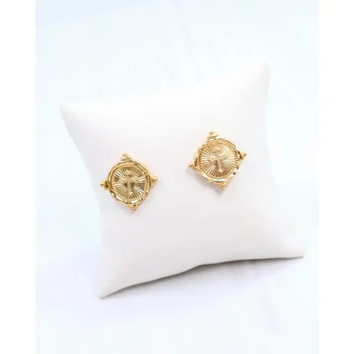 Capitola Cross Stud Worn Gold - Caroline Hill