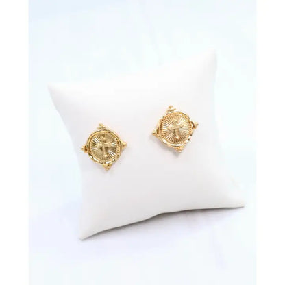Capitola Cross Stud Worn Gold - Caroline Hill