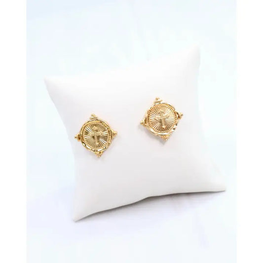 Capitola Cross Stud Worn Gold - Caroline Hill