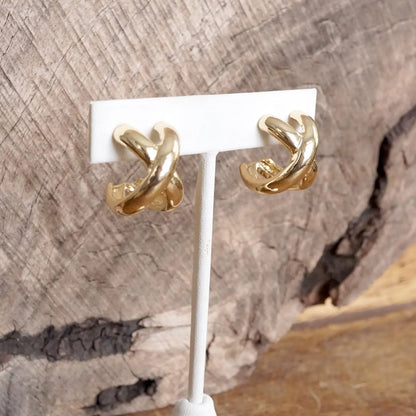 Huggie Statement Hoop Earrings – Criss Cross Design in Gold