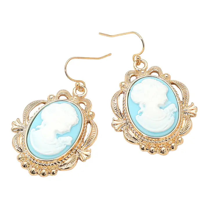 Bold Cameo Drop Dangle Earrings