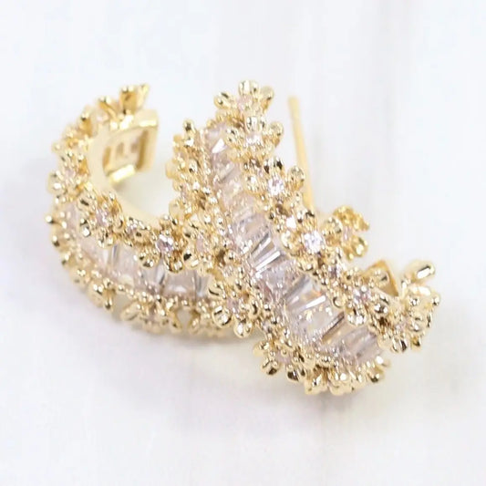 Adelaide Cz Gold Baguette Hoop Earrings