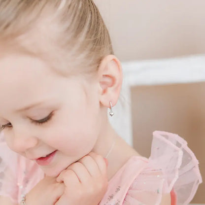 Sterling Silver Huggie with Heart Earrings For Kids
