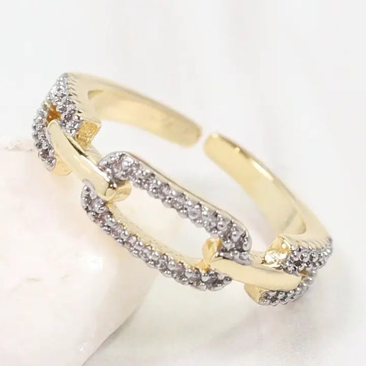 Beacon Cz Pave Link Ring - Gold