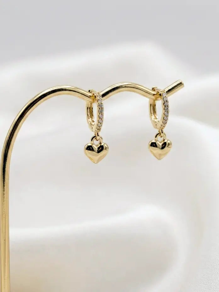 14K Gold-Plated Huggie with Heart Earrings For Girls