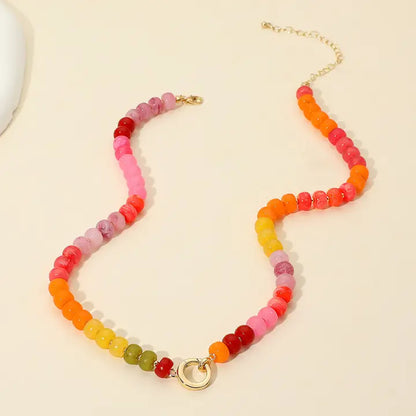 Candy Beaded Metal Clasp Accent Gradient Necklace