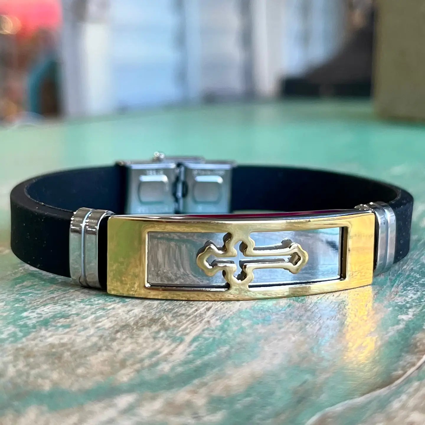 Silicone and Two Tone Stainless Steel Watch Bracelet