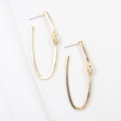 Caroline Hill - Findlay Pearl Elongated Hoop Earring Gold