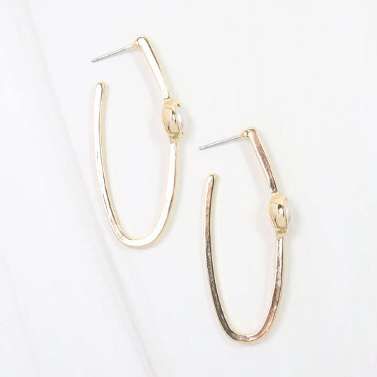 Caroline Hill - Findlay Pearl Elongated Hoop Earring Gold