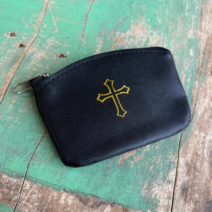 Vinyl Rosary Zipper Pouch - Black