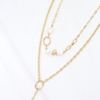Bismarck Layered Chain Pearl Necklace Gold  - Caroline Hill
