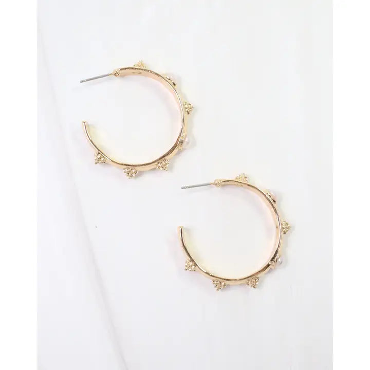 Caroline Hill - New Bern Flower and Pearl Hoop Earring - Gold