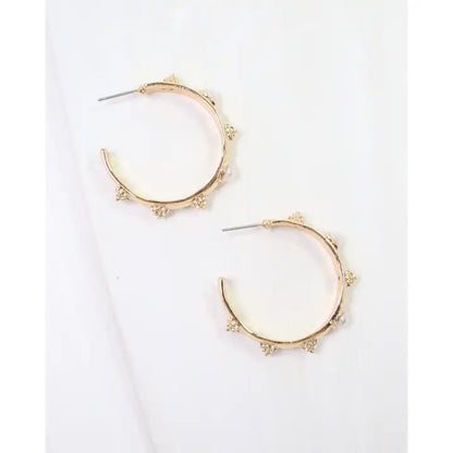 Caroline Hill - New Bern Flower and Pearl Hoop Earring - Gold