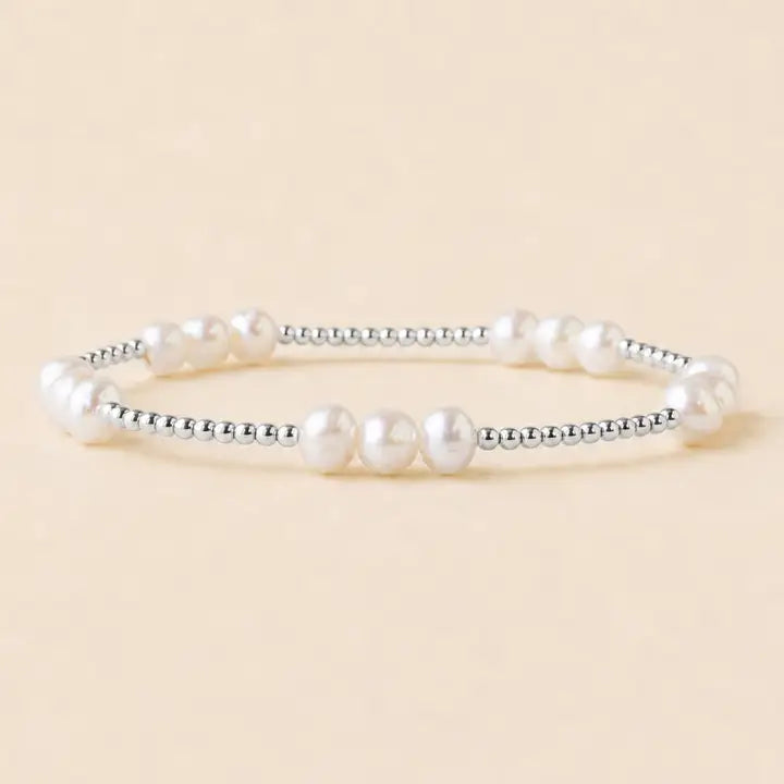 The Silver + Pearl Trio Belle Bracelet