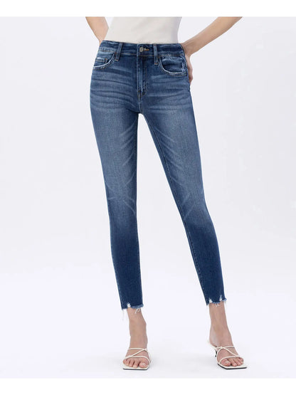 Mid Rise Raw Distressed Hem Crop Skinny Jeans