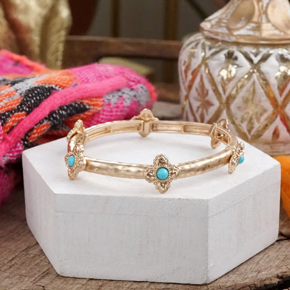 Sun-Kissed Shine – Medallion Stretchy Bangle with Turquoise