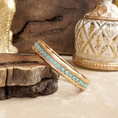 Minimalist Turquoise Bangle Bracelet – Brushed Gold