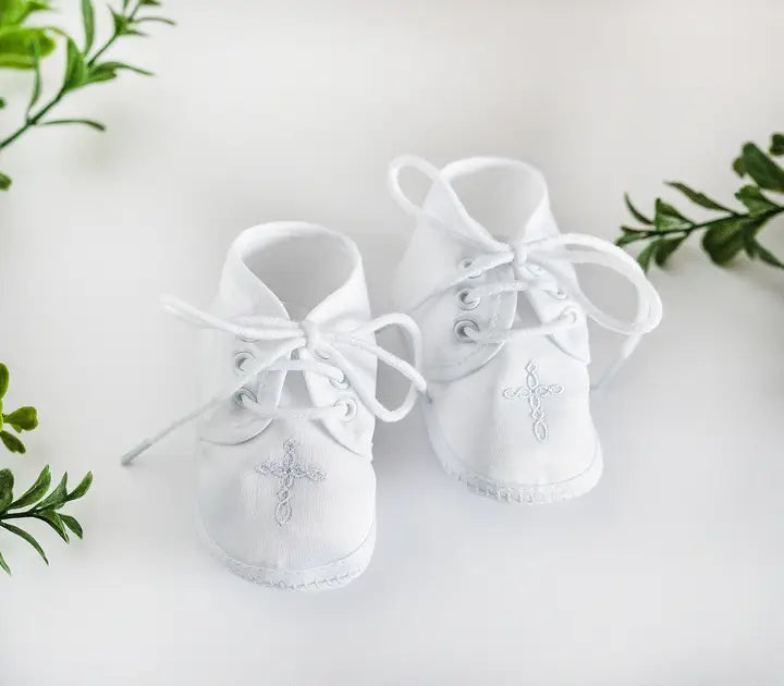 White Boys Baptism Shoe with Cross