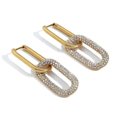 Cz Oval Link Dangle Earrings Waterproof