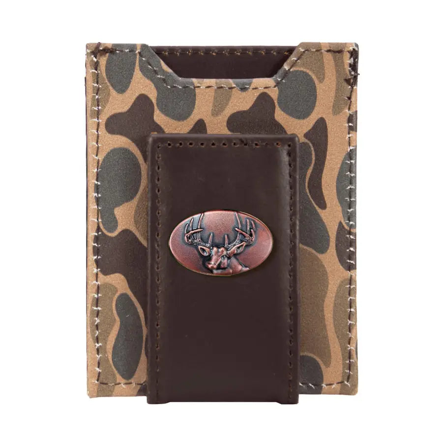 Buck Men's Magnetic Front Pocket Old School Camo Leather Wallet