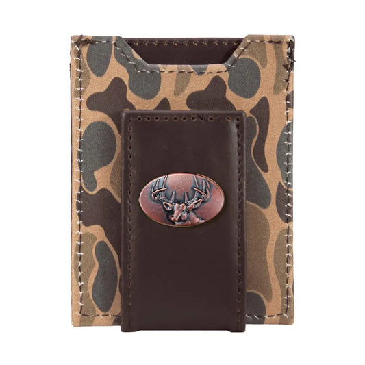 Buck Men's Magnetic Front Pocket Old School Camo Leather Wallet