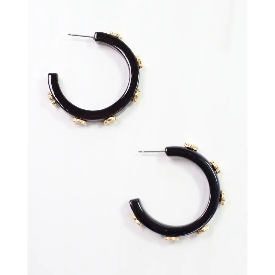 Bellamy Clover Hoop Earring Black - Caroline Hill
