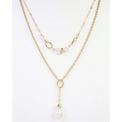 Bismarck Layered Chain Pearl Necklace Gold  - Caroline Hill