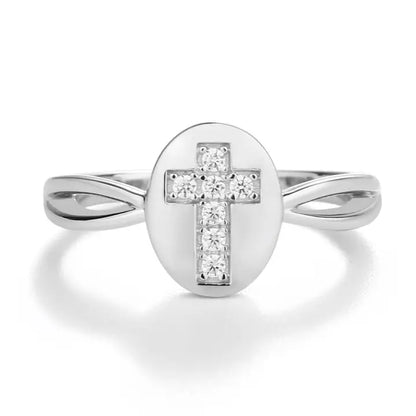 Girls Sterling Silver Oval Cross Ring with Czs