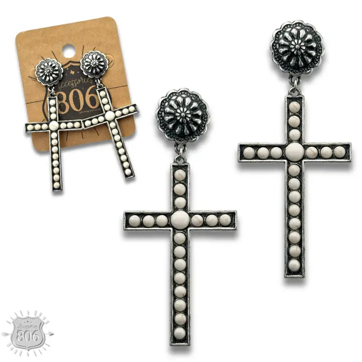 Stone Studded Cross Earring - Last Call