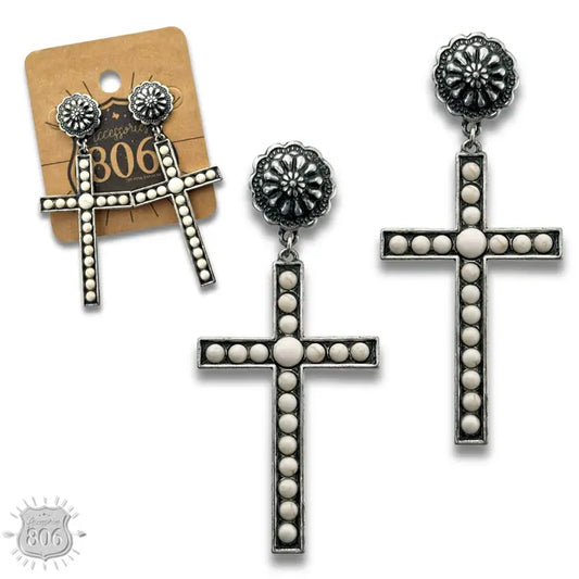 Stone Studded Cross Earring - Last Call