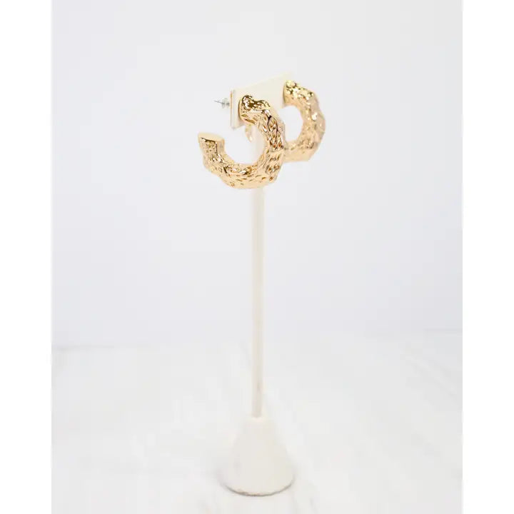 Caroline Hill - Vinita Textured Thick Hoop Earring - Gold
