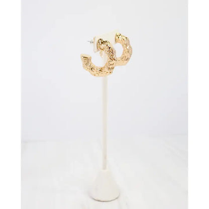 Caroline Hill - Vinita Textured Thick Hoop Earring - Gold