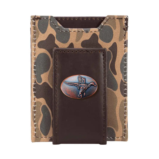 Mallard Men's Magnetic Front Pocket Old School Camo Leather Wallet