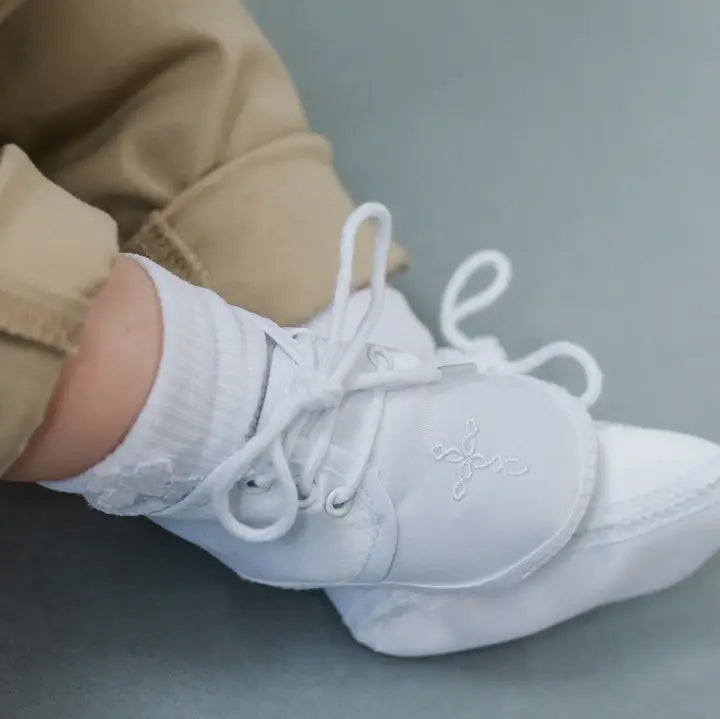 White Boys Baptism Shoe with Cross