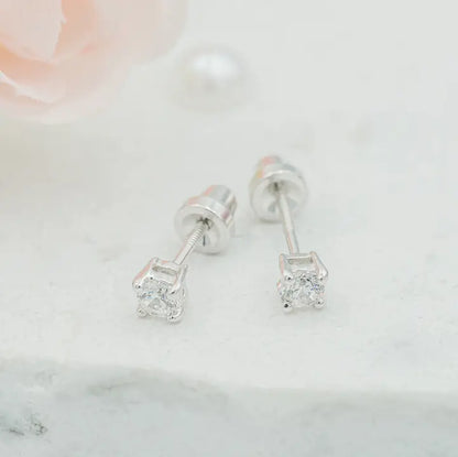 Sterling Silver Clear Cz Stud Earrings For Babies + Children