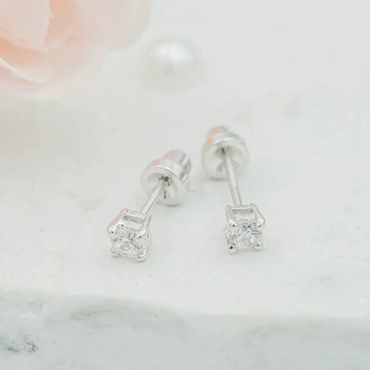Sterling Silver Clear Cz Stud Earrings For Babies + Children