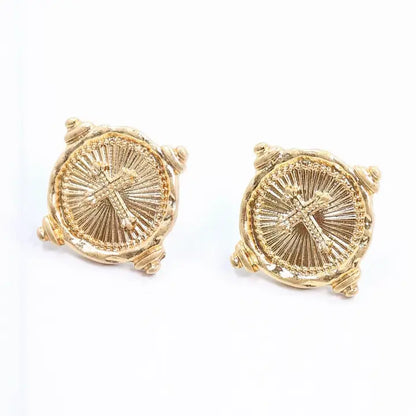 Capitola Cross Stud Worn Gold - Caroline Hill