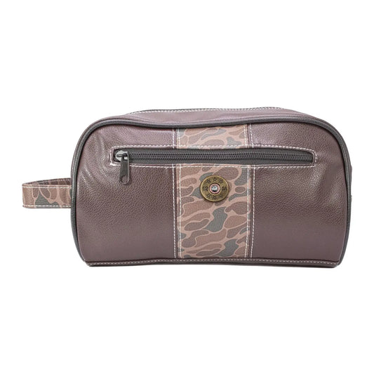 Shot Shell Pebble Old School Camo Men's Toiletry Bag - Brown