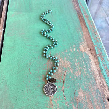 Howlite St Benedict Miraculous Necklace - Turquoise