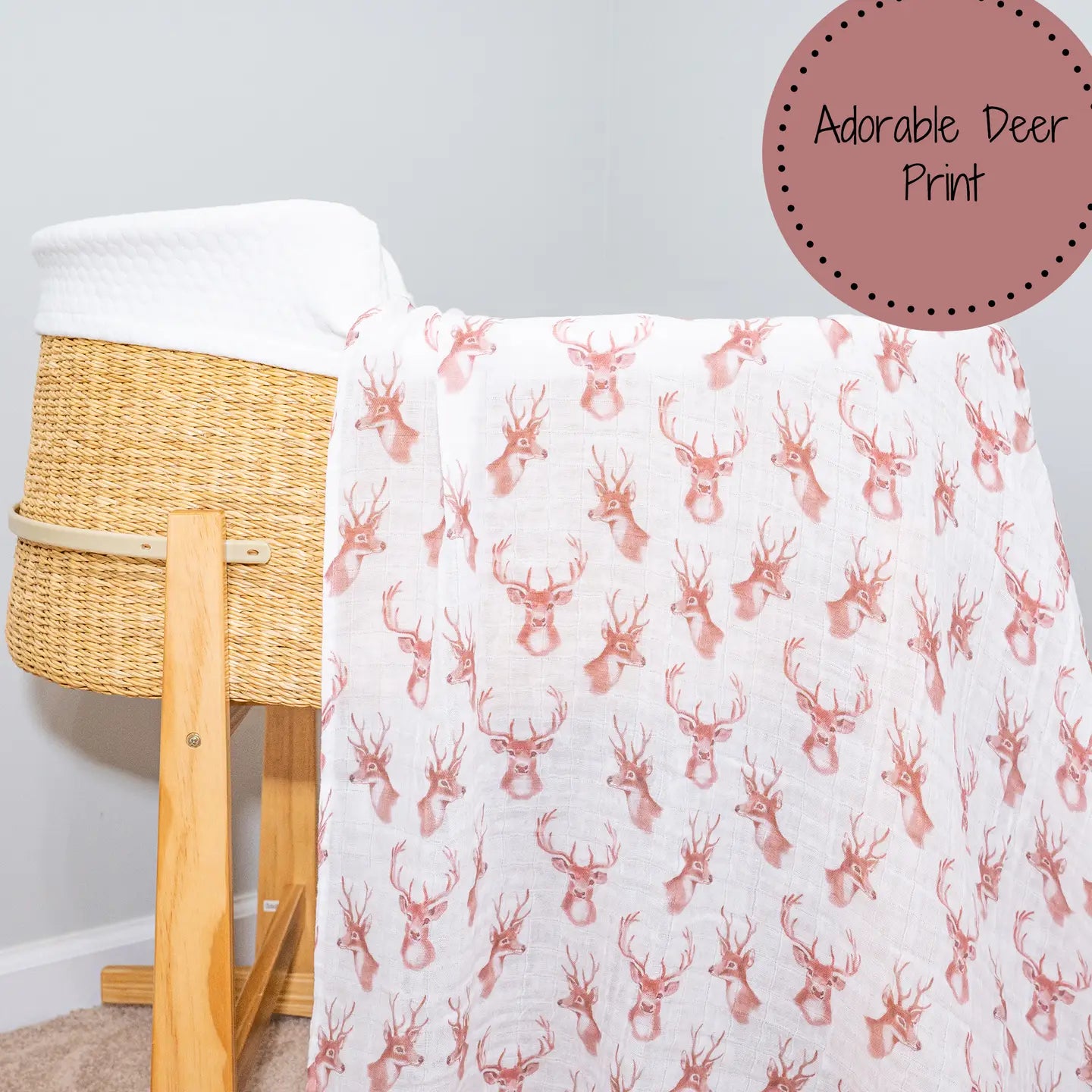 Oh Deer Baby 100% Cotton Muslin Swaddle Blanket 47"x47"