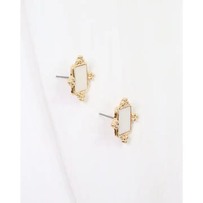 Hillsbon Mother of Pearl Square Stud Earrings - Gold