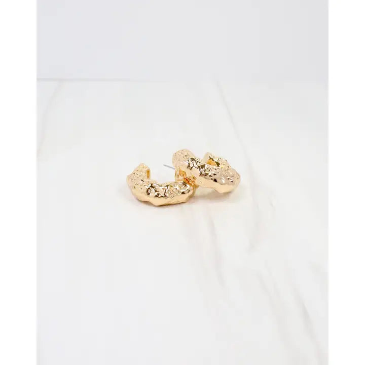 Caroline Hill - Vinita Textured Thick Hoop Earring - Gold
