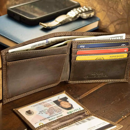 Men's Buck Bifold Woven Patch Leather Wallet