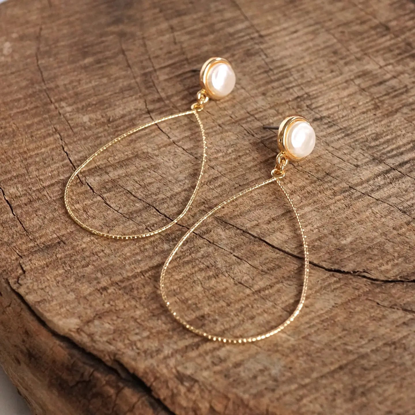 Teardrop with A Pearl Dangle Earrings in Gold