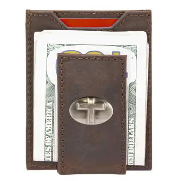 Christian Cross Magnetic Leather Slim Wallet