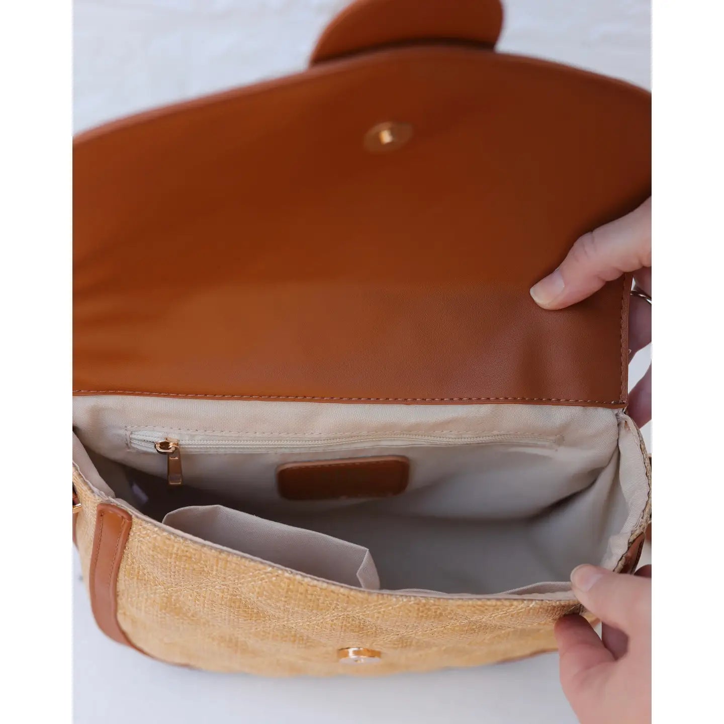 Caroline Hill - Griffin Crossbody Bag Woven Almond