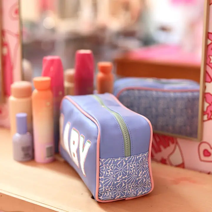 'BABY' Embroidered Handle Bag - (Periwinkle/Coral)