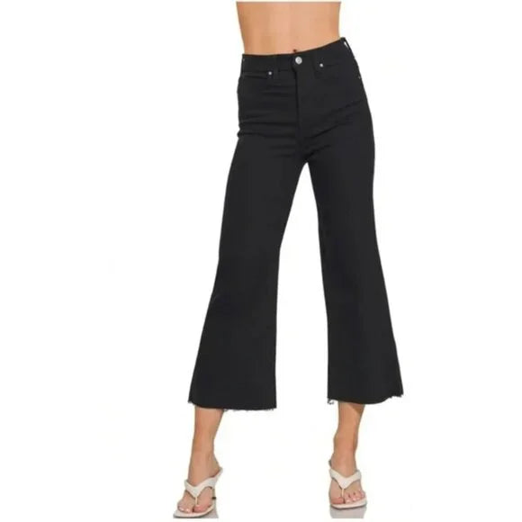 Plus Acid Washed Frayed Hem Bootcut Pants