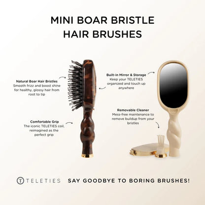 Mini Boar Bristle Hair Brush for All Hair Types - Tan